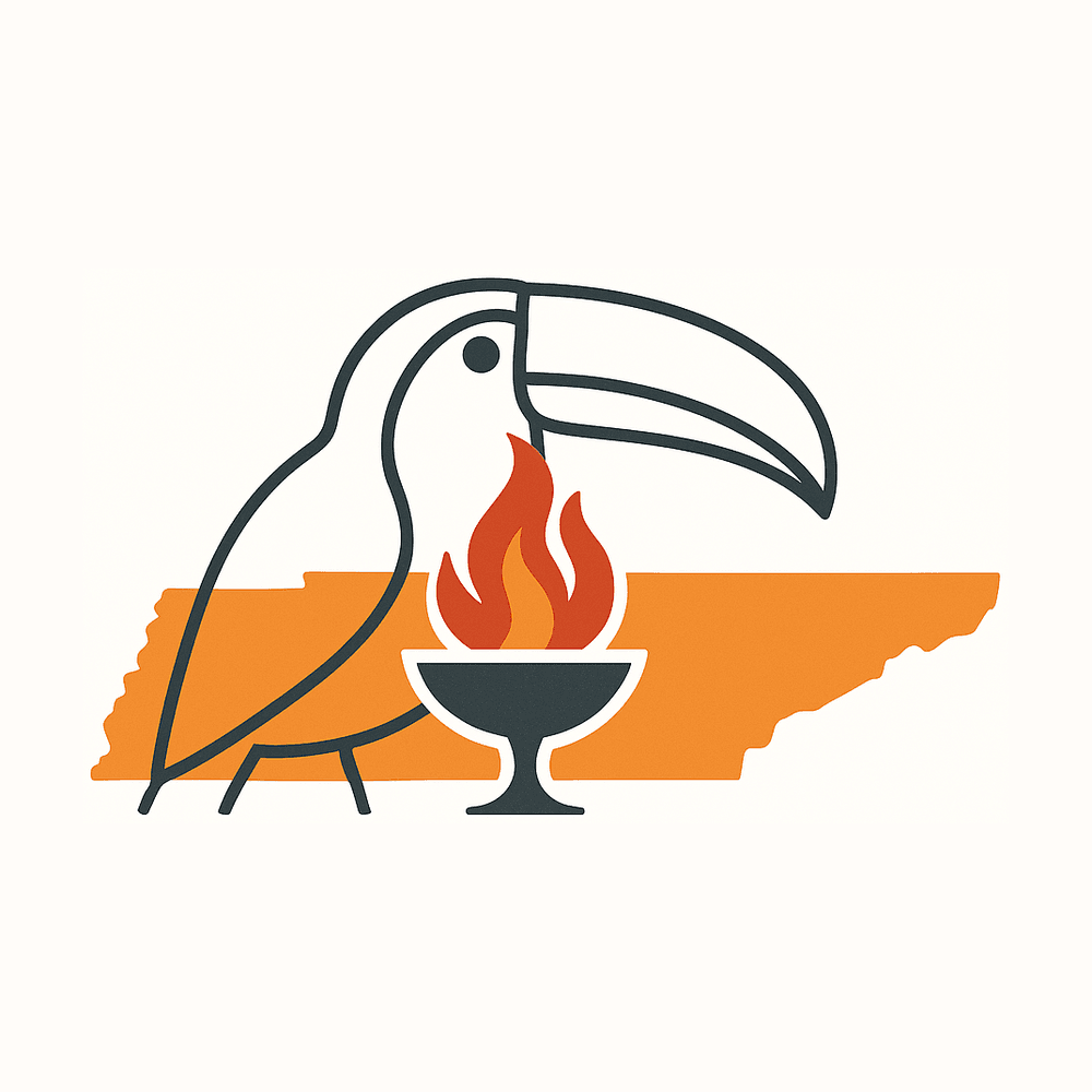 The TUUCAN toucan and flaming chalice over the state of Tennessee